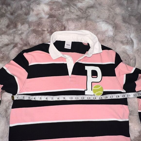 ZARA Patch Striped Polo Pink and Black, Unisex, Men size Small - Picture 9 of 15